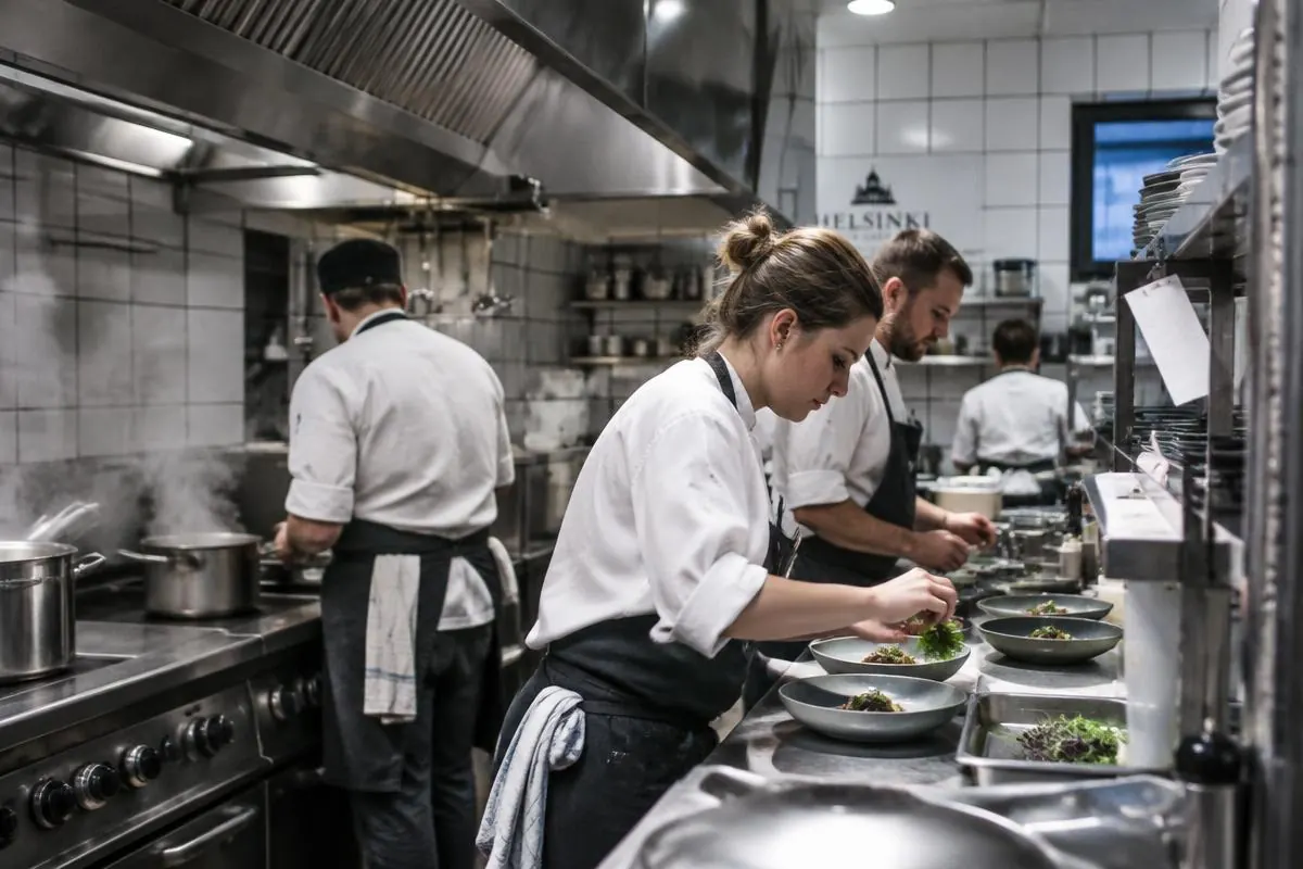 Kockar lägger upp i ett restaurangkök i Helsingfors.